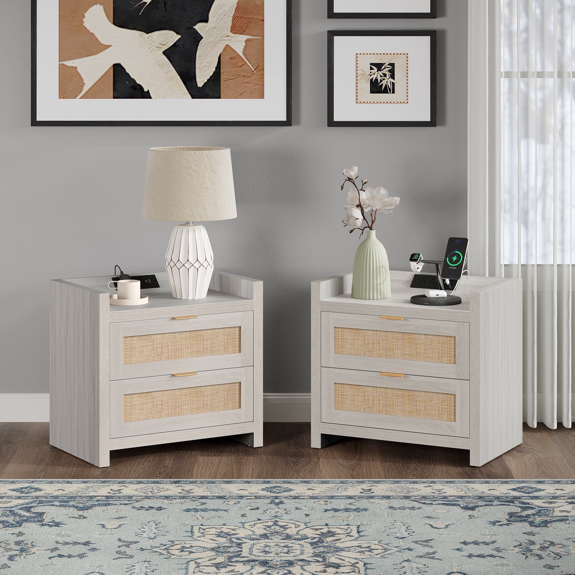 White nightstands with usb ports discount