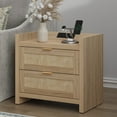 thumbnail image 1 of Sanspredet Rattan Nightstand with Charging Station, Boho Modern Bedside Tables with 2 Drawer, Bed Side Tables End Table for Bedroom - Light Oak, 1 of 10