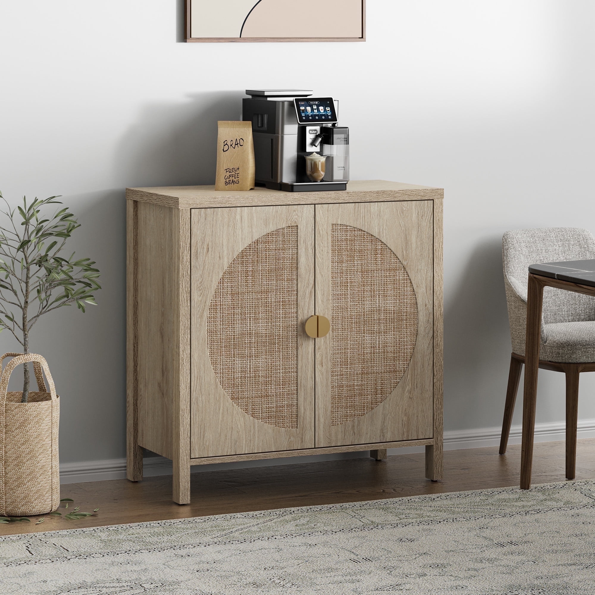 Sanspredet Rattan Sideboard Storage Cabinet Accent Cabinets with Doors Buffet Cupboard Credenza with Adjustable Shelves for Kitchen Living Room