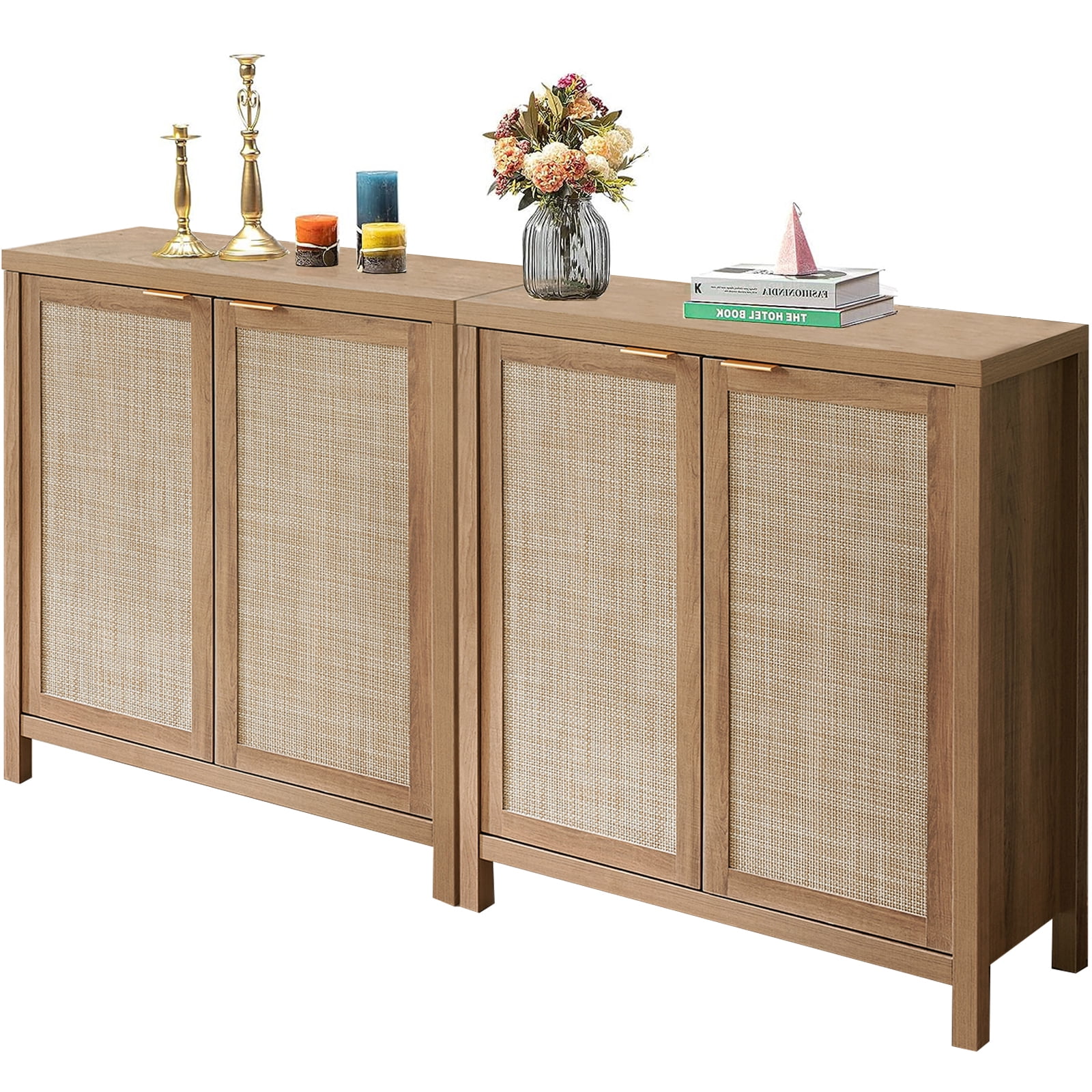 Sanspredet Sideboard Buffet Set of 2, Rattan with Doors
