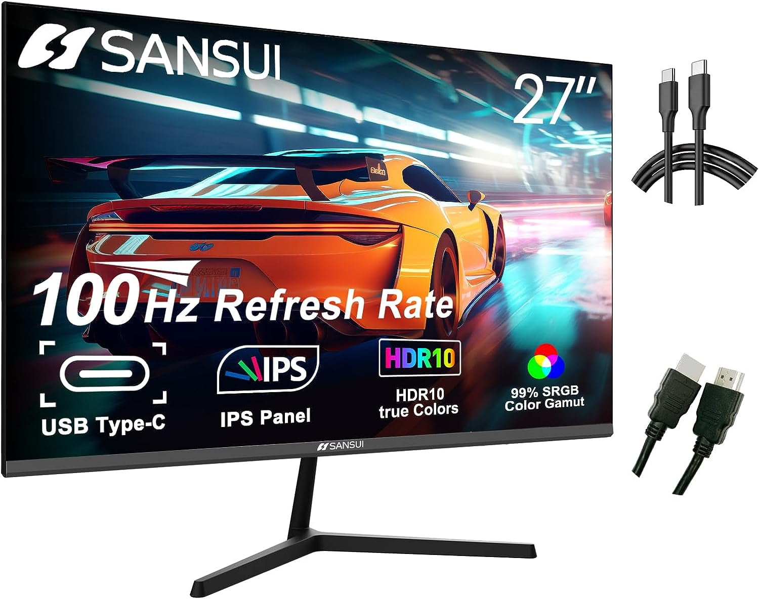 Sansui Computer Monitors 27 inch 100Hz IPS USB TypeC FHD 1080P HDR10