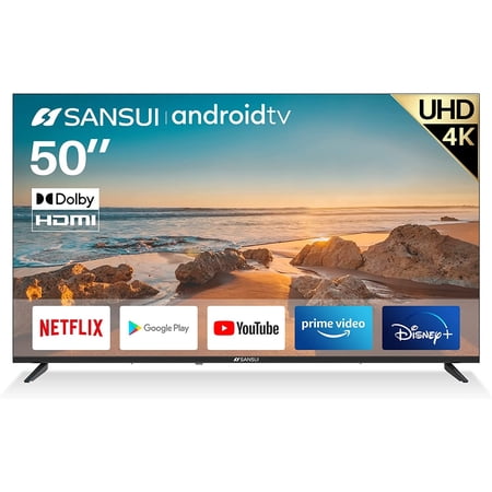Sansui ES50V1UA 50-Inch 4K UHD HDR Smart LED Android TV with Google Assistant (Voice Control), Screen Share, HDMI, USB (2022 Model Android 9 OS)