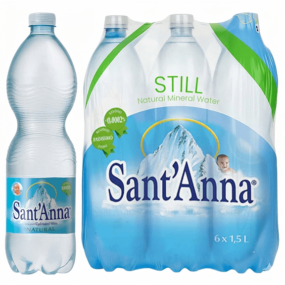 Sant'Anna Still Mineral Water 50.7 Fl Oz (6 Pack) - Pure Italian Alps Mountain-Fresh Drinking Water - Sodium-Free, Nitrate-Free, Sulfate-Free in BPA-Free Bottles