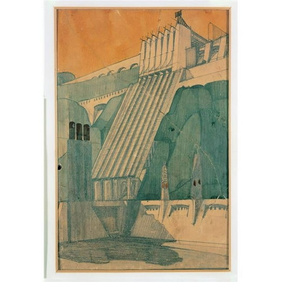 SantElia Antonio Design for A Building 1914 20th Century Pencil Ink & Watercolour On Paper Italy Private Collection, 454546 mondadori Portfolio Poster Print, 18 x 24