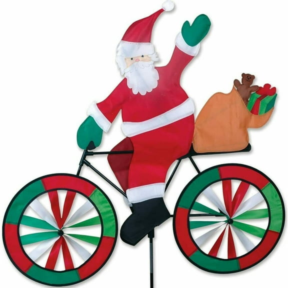 Santa 30 in. - Bike Riding Garden Christmas Wind Spinner by Premier Kites
