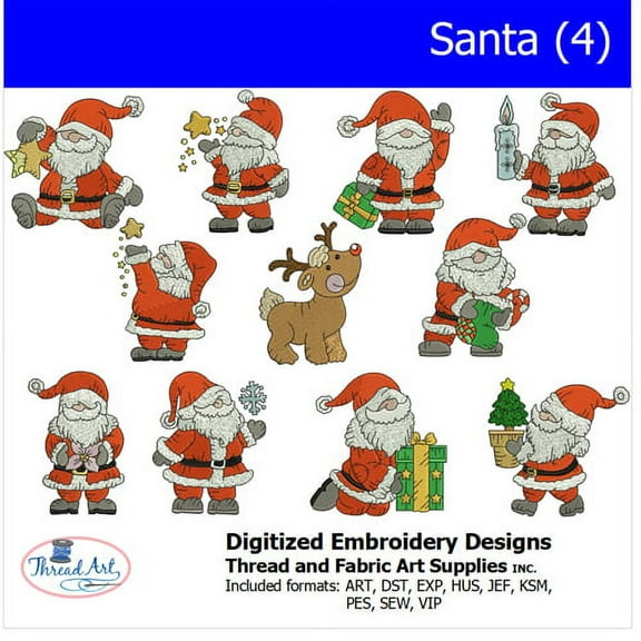 Santa (4) Embroidery Designs - All Popular Formats Included - Loaded on USB Stick