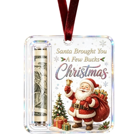 Santa Acrylic Christmas Money Gift Ornament, christmas tree ornaments with Hanging Ribbon, Santa Cash Gift Ornament for Kids, Teens, Family, Stocking Stuffers and Holiday Decor