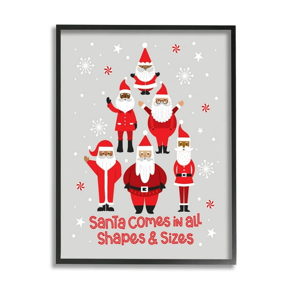Santa All Shapes & Sizes Christmas Phrase Holiday Graphic Art Black Framed Art Print Wall Art