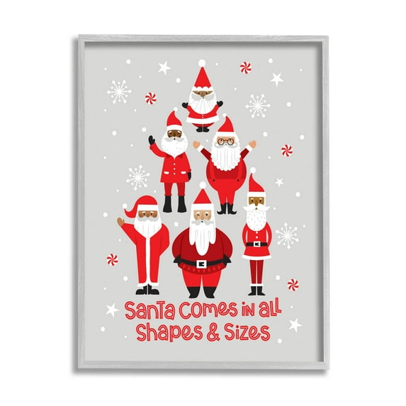 Santa All Shapes & Sizes Christmas Phrase Holiday Graphic Art Gray Framed Art Print Wall Art