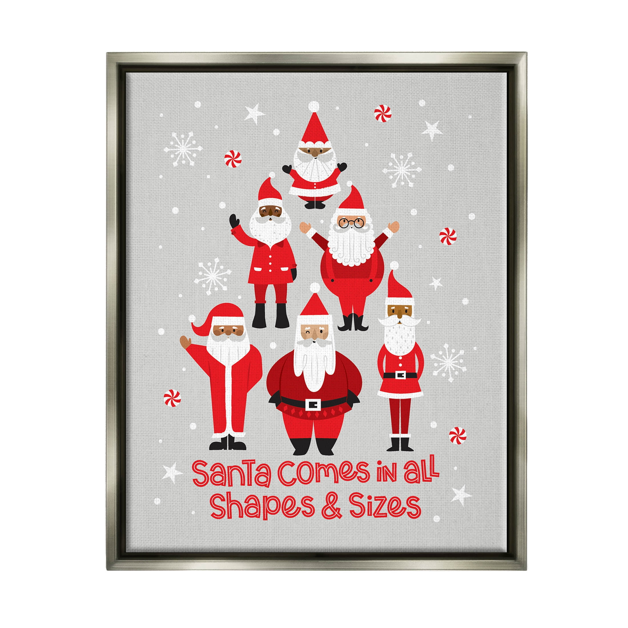 Santa All Shapes & Sizes Christmas Phrase Holiday Graphic Art Luster Gray Framed Art Print Wall Art