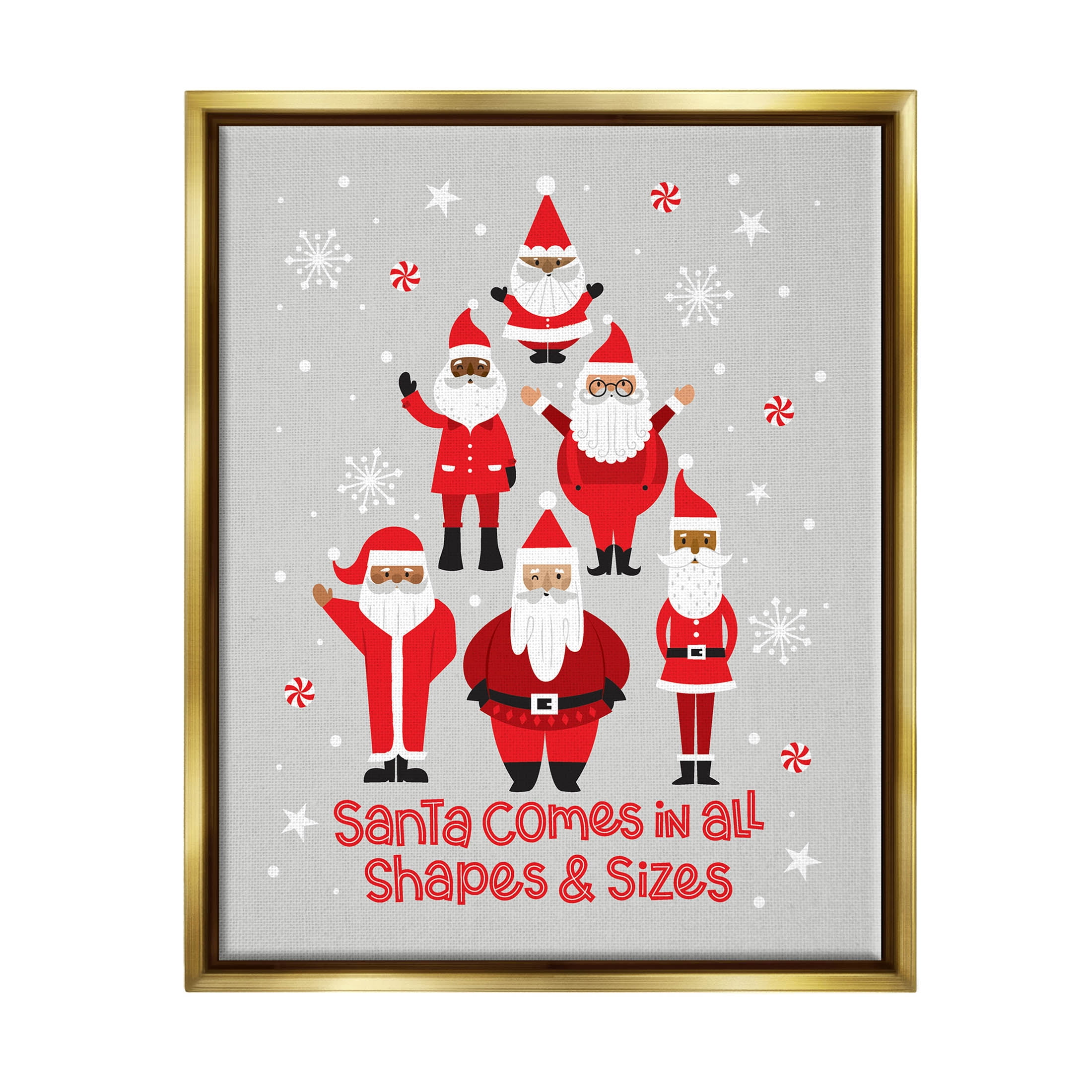 Santa All Shapes & Sizes Christmas Phrase Holiday Graphic Art Metallic Gold Framed Art Print Wall Art