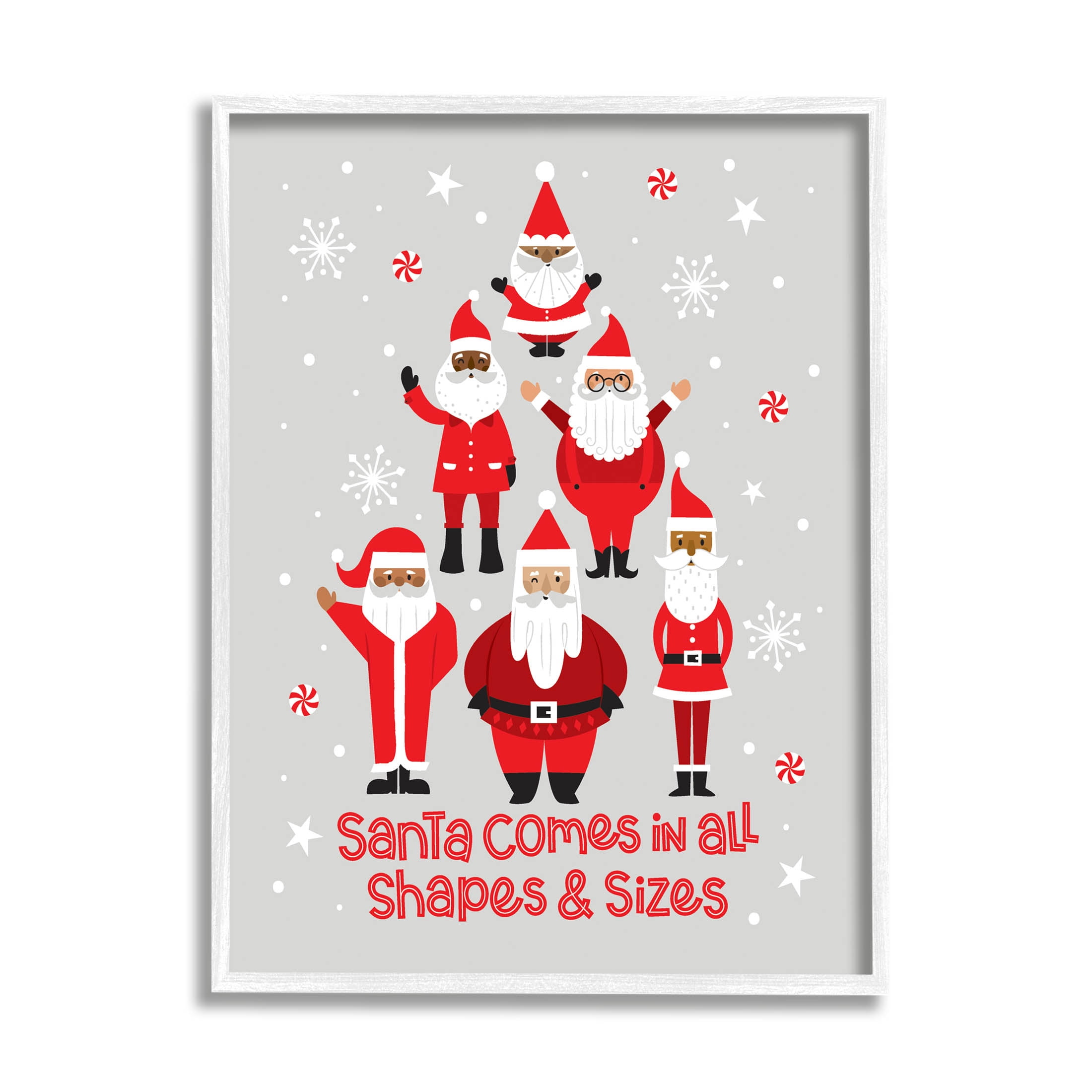 Santa All Shapes & Sizes Christmas Phrase Holiday Graphic Art White Framed Art Print Wall Art