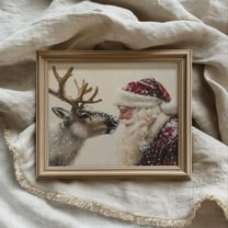 Santa And Reindeer Posters Vintage Santa Claus Print Poster Winter Wall Art Canvas Artwork Home Farmhouse Christmas Decoration No Frame