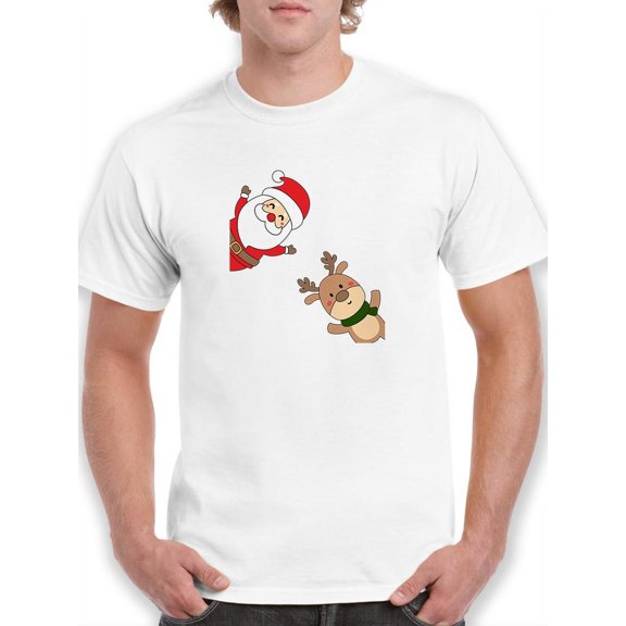 Santa And Reindeer T-Shirt Men -Smartprints Designs, Male XX-Large