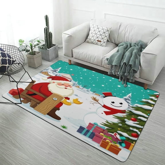 Santa And Snowman in Winter Scene Carpet Style Living Room Bedroom Rug Soft Carpet Modern 3d Entry Door Mats Household