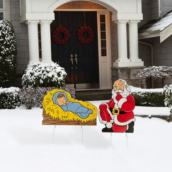 Santa & Baby Jesus Yard Sign Set, Party Decor, Christmas, 1 Pieces