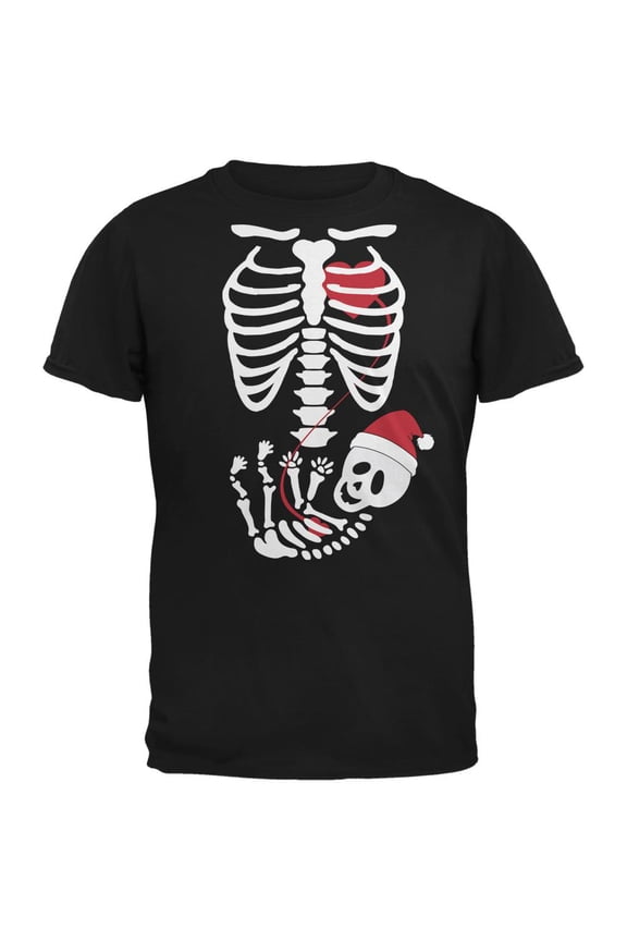 Santa Baby Pregnant Skeleton Halloween Costume T-Shirt - 2X-Large