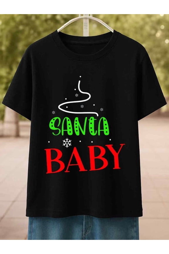 Santa Baby Tee Christmas funny t shirts t-shirt mens 180G 100% Cotton black New spring and autumn styles Fashionable printed T-shirts Hip-hop street style Spring and summer outdoor wear elegant Chri