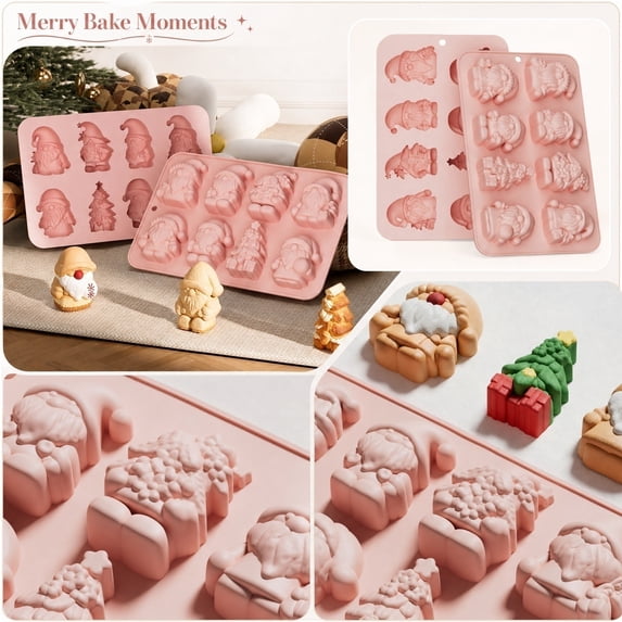 Santa Baking Mold Dessert Tray French Pudding Maker Holiday Decorating Cavity Nonstick Pan For Festive Winter Celebrations And Family Parties , Pink C