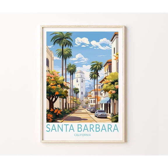 Santa Barbara California Coastal Travel Wall Art, Unframed Paper Poster 8x10in