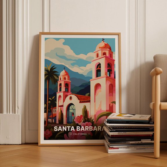 Santa Barbara California Mid Century Modern Wall Art, Unframed Paper Poster 8x10in