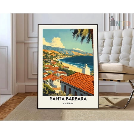 Santa Barbara California Poster, Coastal City And Spanish Style Decor
