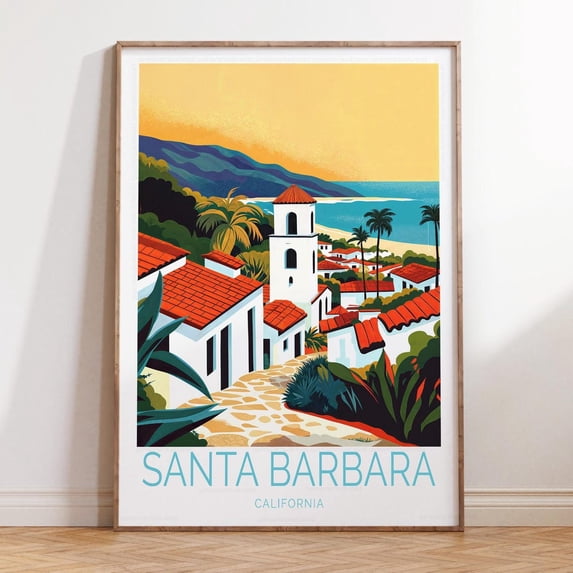 Santa Barbara California Travel Wedding Home Decor Wall Art V2, Unframed Paper Print Size 16x24