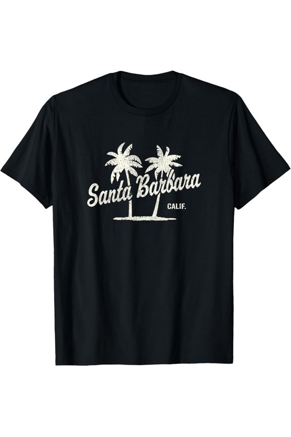 Santa Barbara California Vintage Palm Tree Graphic T-Shirt Retro Beach Souvenir Apparel Men Women Unisex Summer Tee