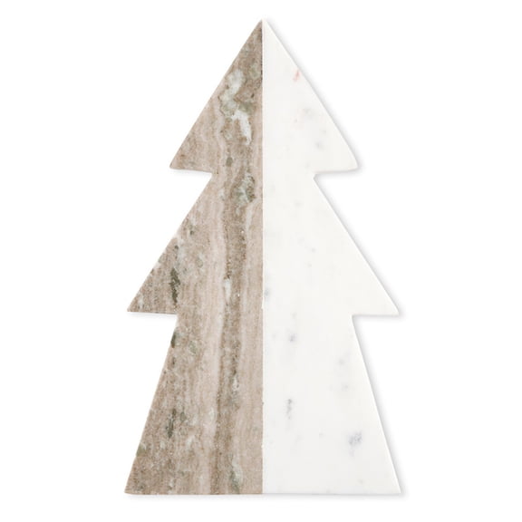 Santa Barbara Design Studio 2-Tone Marble Christmas Tree Shaped Charcuterie Cheese Tray, 14" x 8"