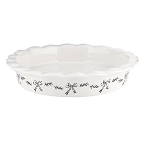 Santa Barbara Design Studio Baking Dish - White Fluted Ceramic Pie Plate, 9", Bows
