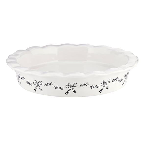 Santa Barbara Design Studio Baking Dish - White Fluted Ceramic Pie Plate, 9", Bows