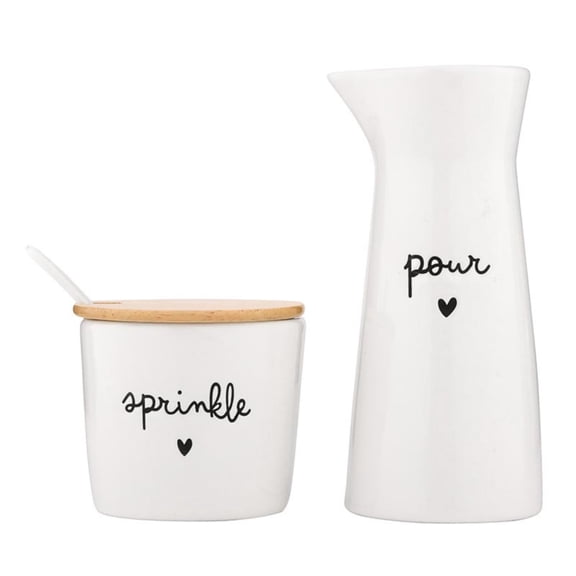 Santa Barbara Design Studio Ceramic Sugar and Creamer Set Sugar Bowl with Lid and Spoon and Cream Pitcher, 3-Piece, Pour & Sprinkle