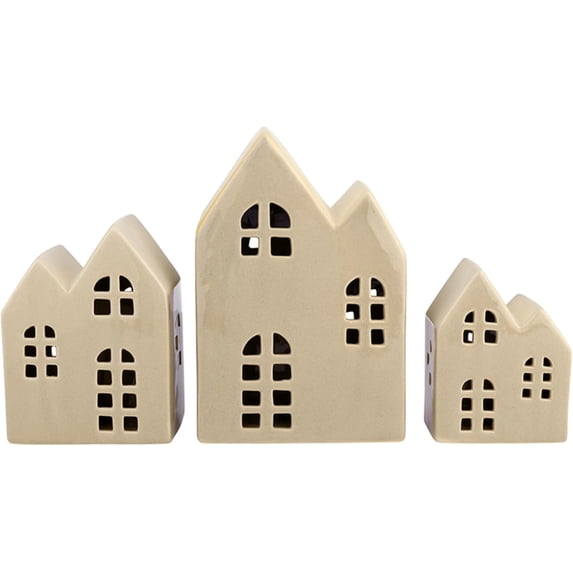 Santa Barbara Design Studio Christmas Village - 3-Piece Ceramic House Holiday Décor Set, Medium, Tan