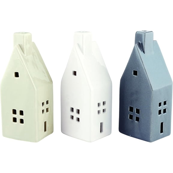 Santa Barbara Design Studio Christmas Village - 3-Piece Ceramic House Holiday Dcor Set, Mini, Blue White Tan