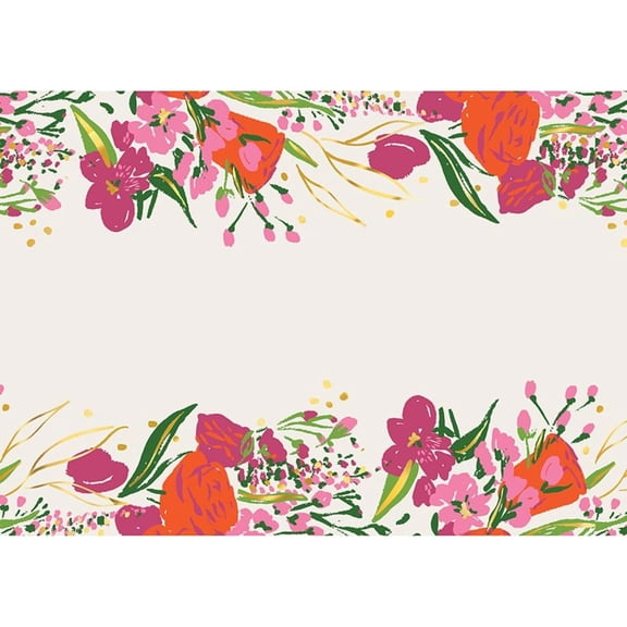 Santa Barbara Design Studio Disposable Table Runner Roll Kraft Paper Tablerunner, 25' L x 18" W, Red/Pink Flowers