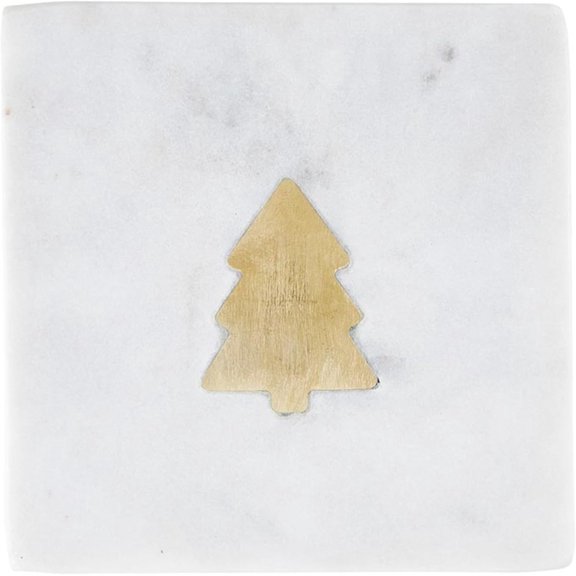 Santa Barbara Design Studio Marble Coasters for Drinks Holiday Marble Coaster Set, Set of 4, Trees