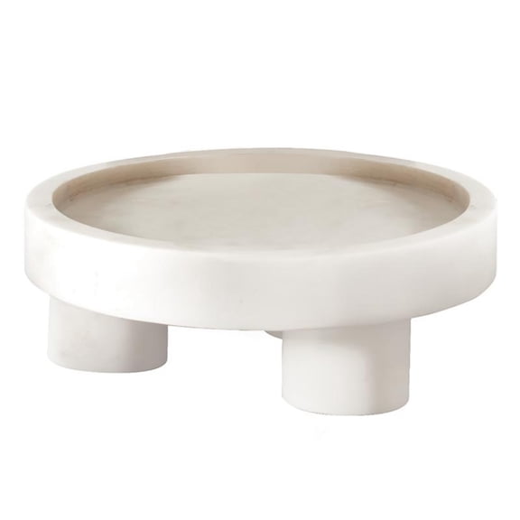 Santa Barbara Design Studio Marble Serving Tray Stone Round Footed Tray, 10" Dia x 3.5" H, White