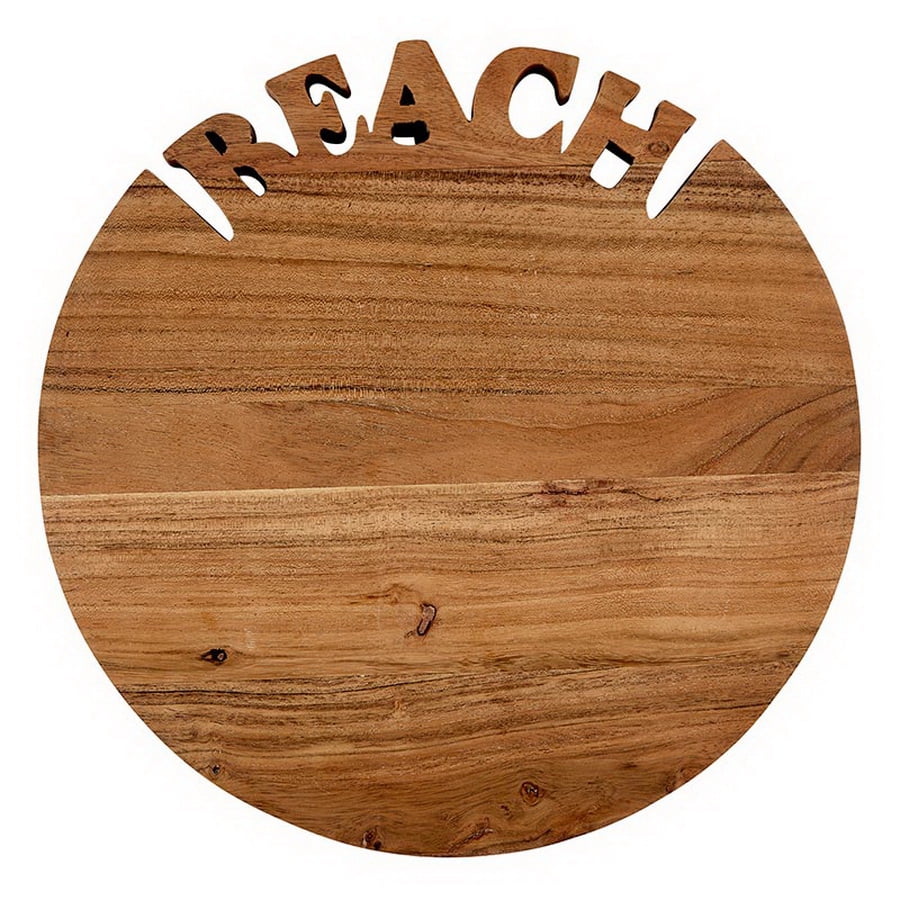Round Acacia Wood Monogrammed Cutting Board with Beach Design