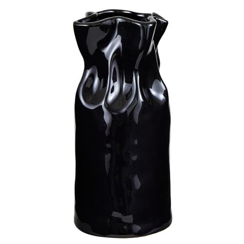 Santa Barbara Design Studio Pure Design Modern Cinched Ceramic Vase for Home Dcor, 11" H, Glossy Black