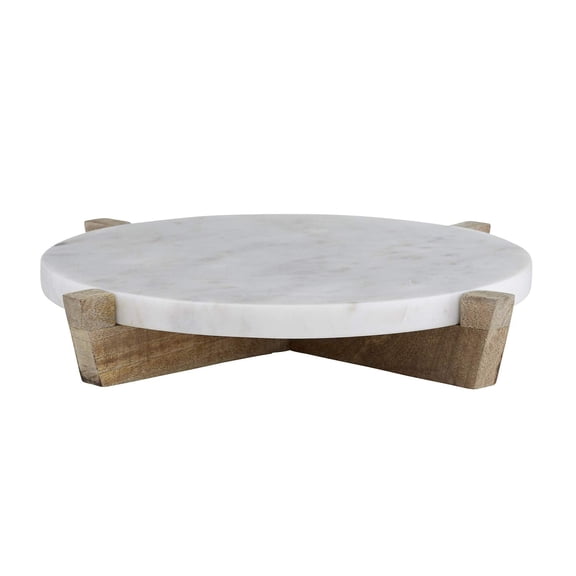 Santa Barbara Design Studio Table Sugar Round Marble Tray with Mango Wood Stand, 11-Inches, Natural
