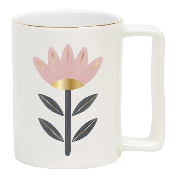 Santa Barbara Designs Studio Gift Coffee Mugs Gold Foil Accented with Square Handle Ceramic Coffee or Tea Cup, 16-Ounce, Flower