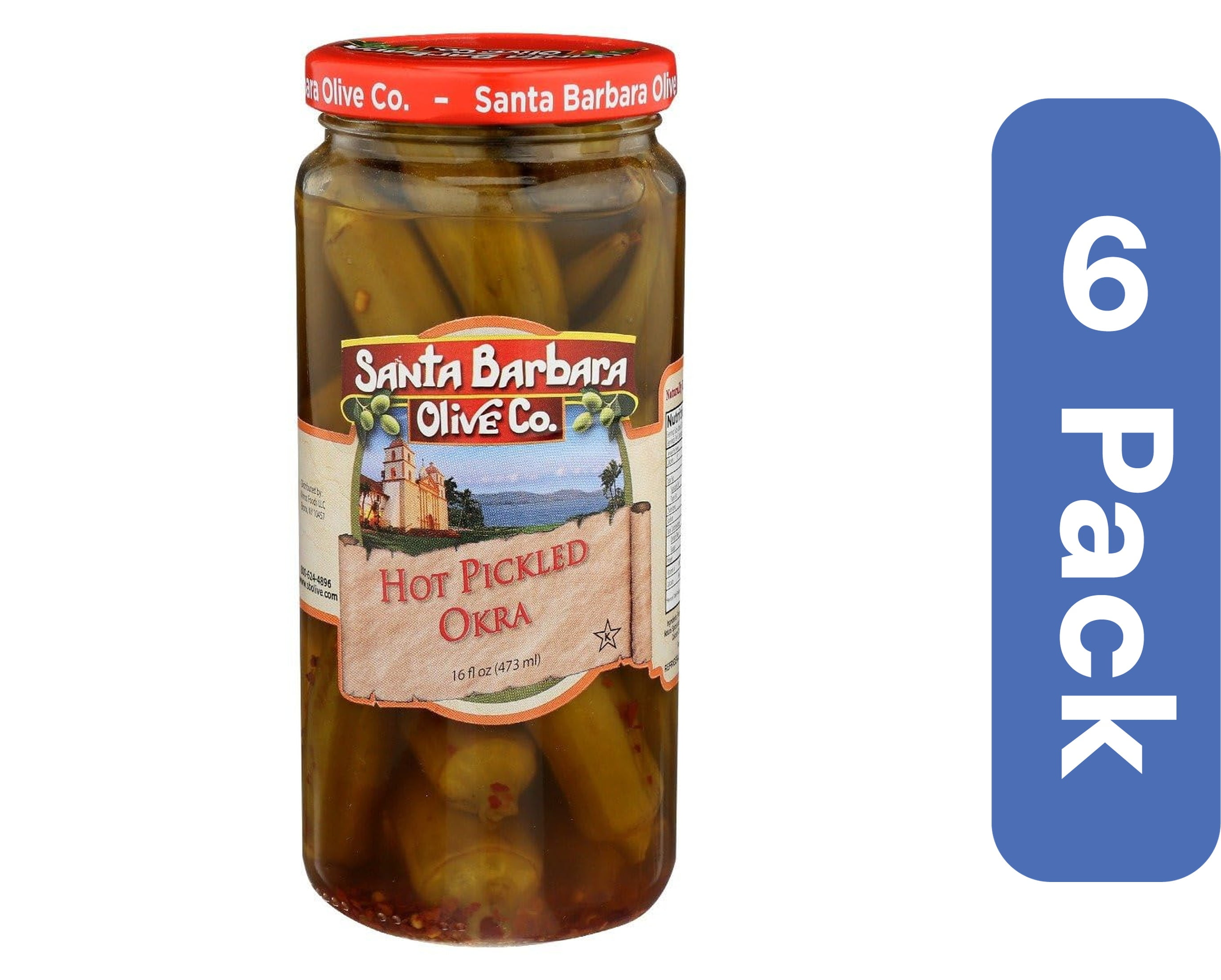 Santa Barbara Hot Pickled Okra 16 oz (Pack Of 6)