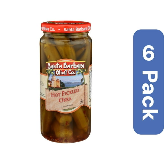 Santa Barbara Hot Pickled Okra 16 oz (Pack Of 6)