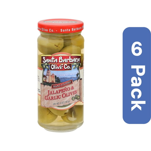 Santa Barbara Jalapeno Garlic Stuffed Olives 5 oz (Pack Of 6)