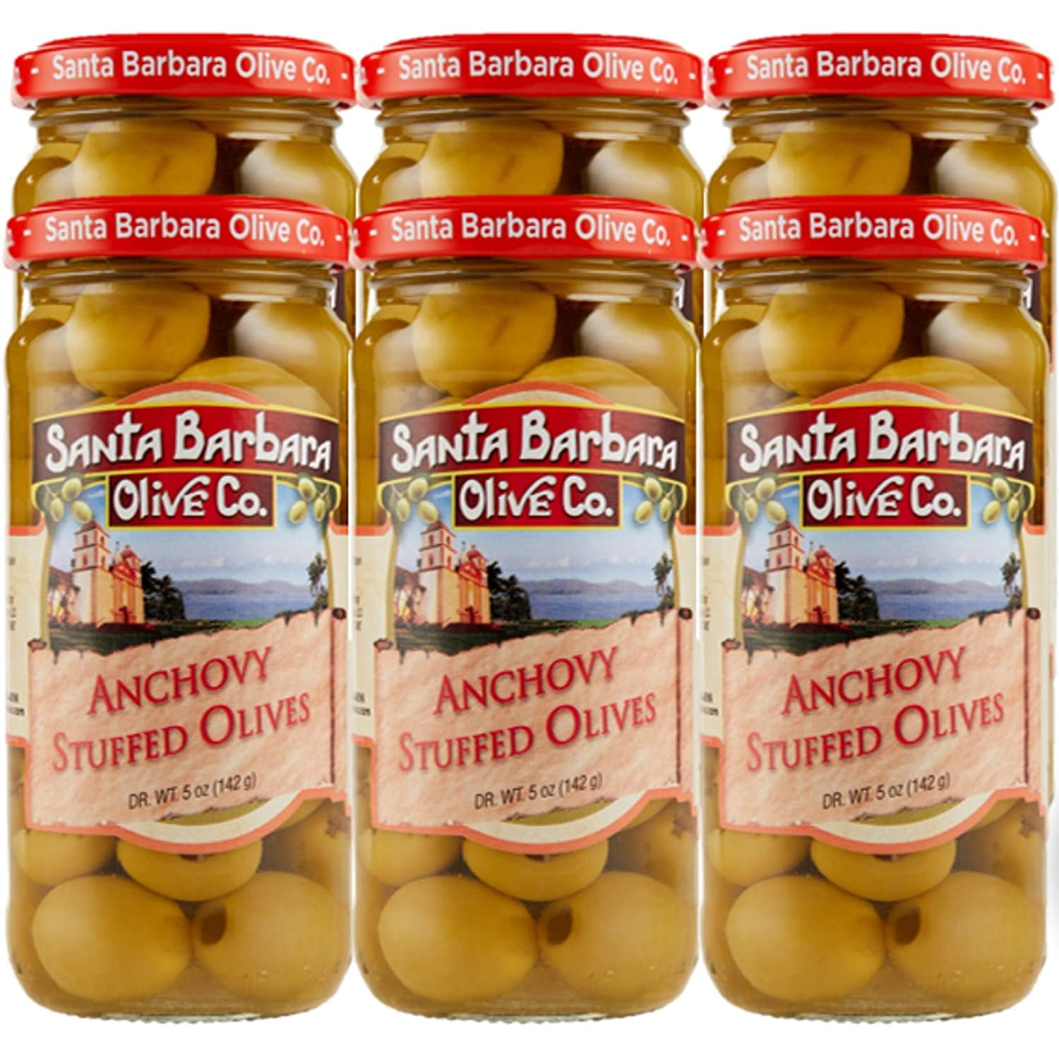 Santa Barbara Olive Stuffed Olives, Anchovy, 5 Ounce (Pack of 6)