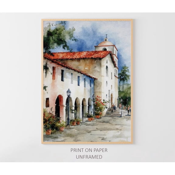 Santa Barbara Poster: California Cityscape Wall Art, Unframed Canvas Size 8x12