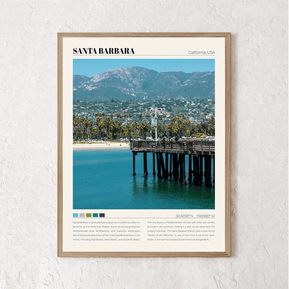 Santa Barbara Print, Santa Barbara Wall Art, Santa Barbara Poster, Santa Barbara Photo, Santa Barbara Travel UNFRAMED Poster, Wall Art for Decor, Present, 8x12