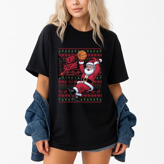 Santa Basketball Christmas T-Shirt – Holiday Sports Theme – Family Christmas Gift