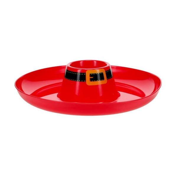 Santa Belt Christmas Round Serving Tray 13.5 Inch Decorative Holiday Platter for Cookies, Snacks & Treats 1 Count