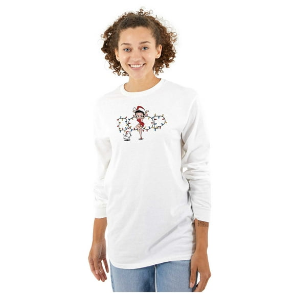 Santa Betty Boop Christmas Lights Women Plus Size Long Sleeve Tee Brisco Brands 3X